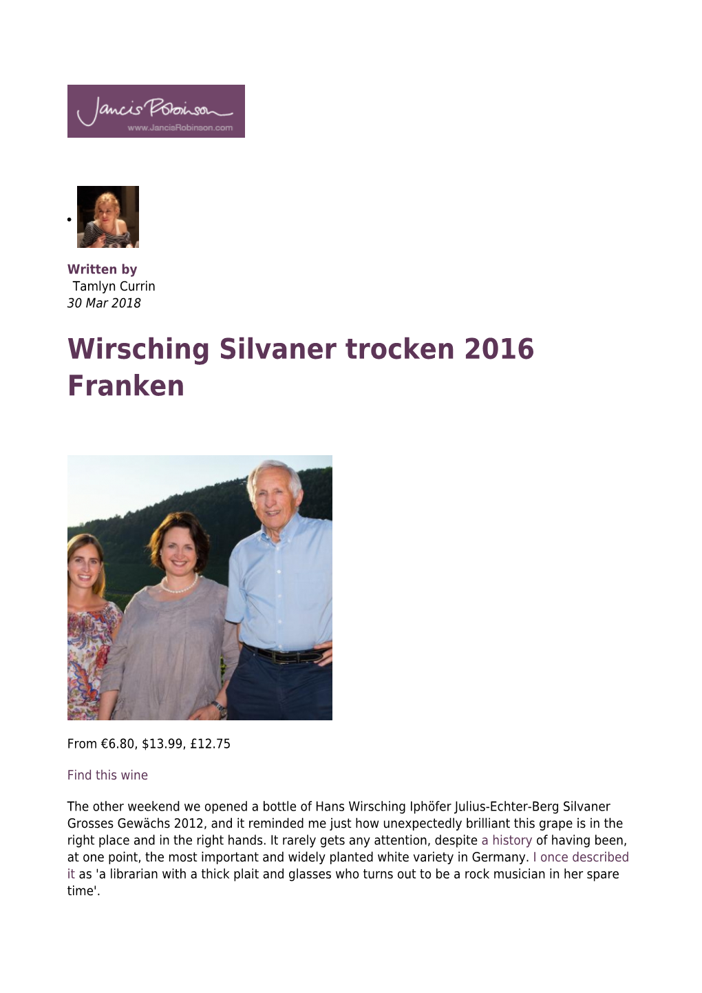 Wirsching Silvaner Trocken 2016 Franken | Articles