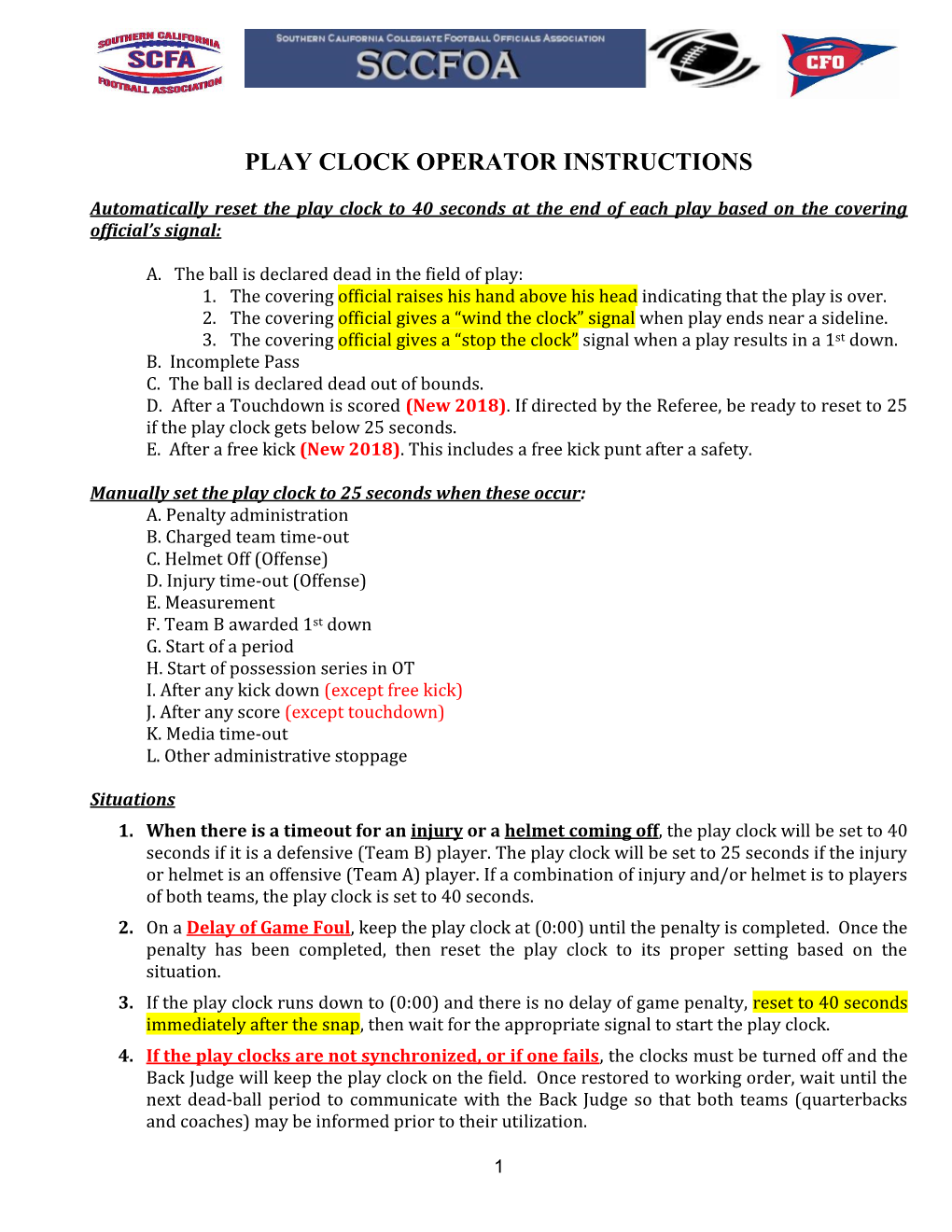 Play Clock Operator Instructions