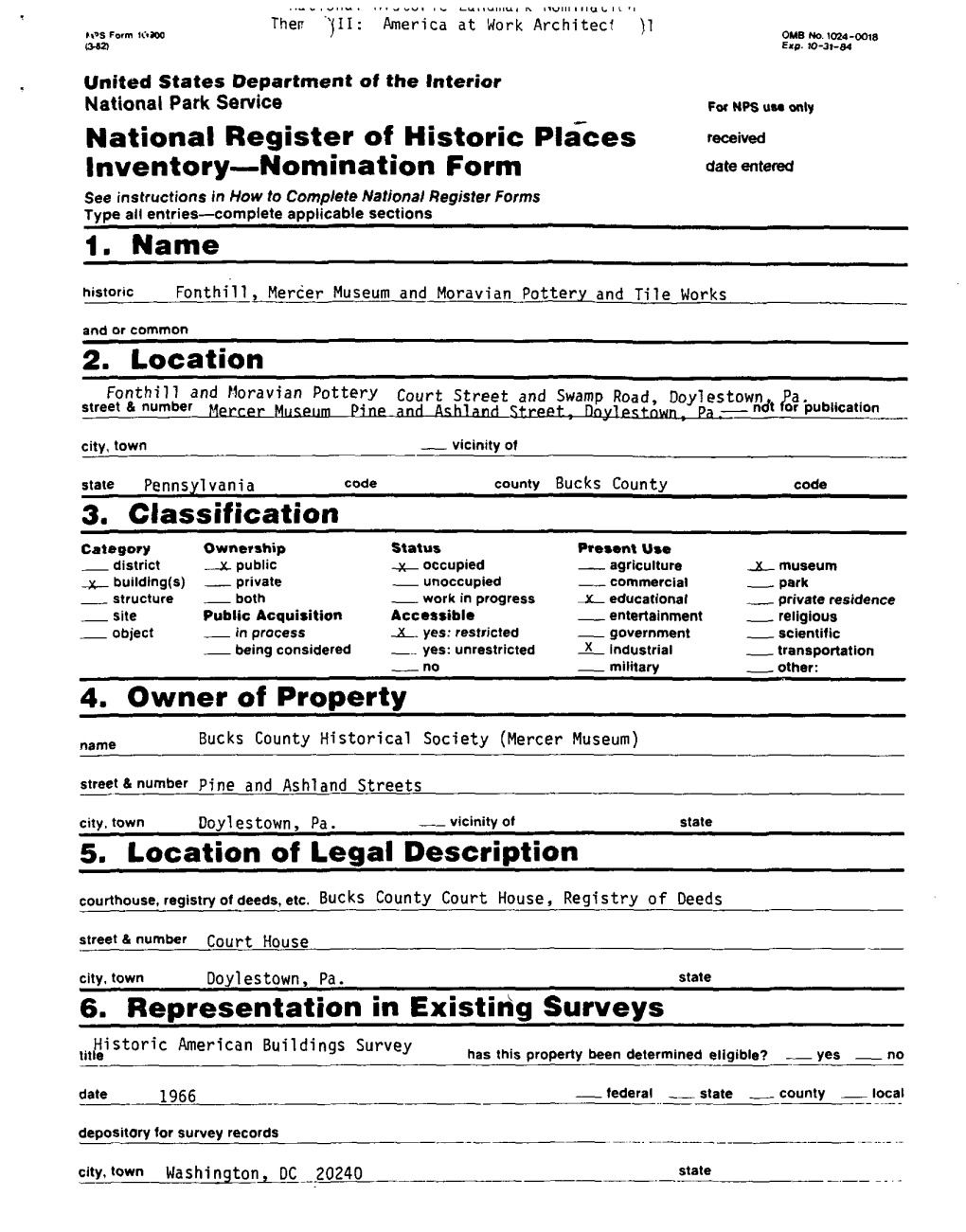 National Register of Historic Places Inventory—Nomination Form 1