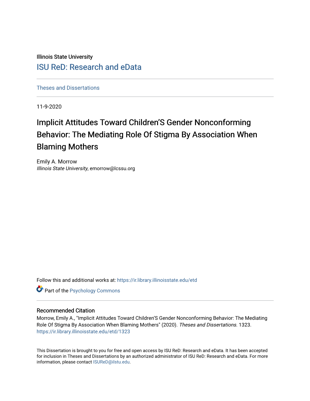 Implicit Attitudes Toward Children's Gender Nonconforming Behavior