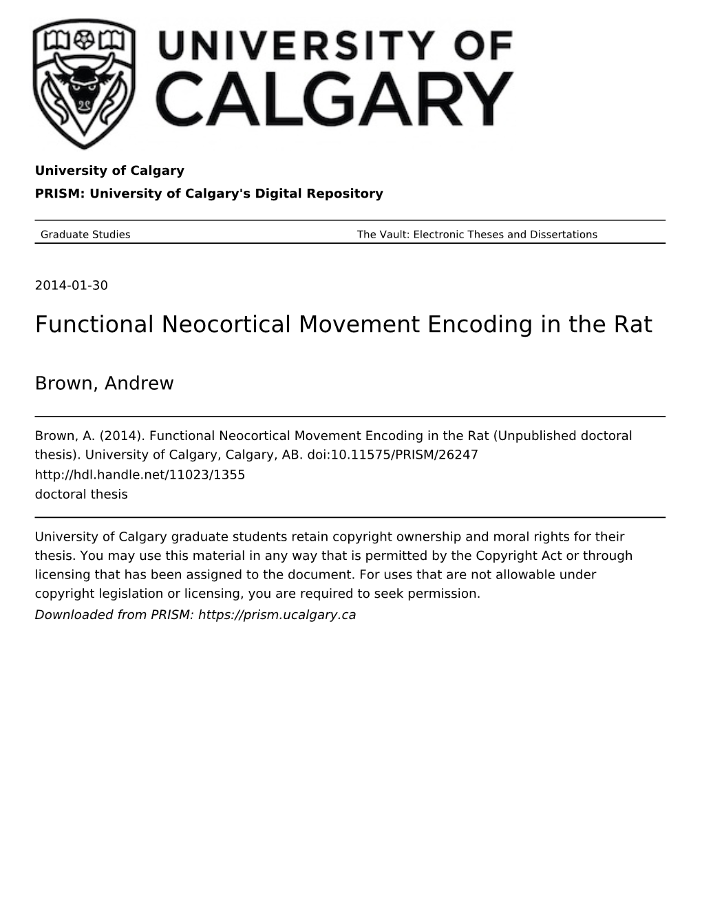 Functional Neocortical Movement Encoding in the Rat