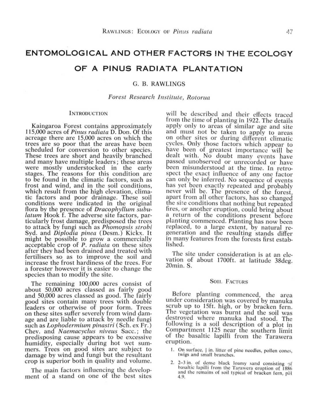 Entomological and Other Factors in the Ecology of a Pinus Radiata Plantation