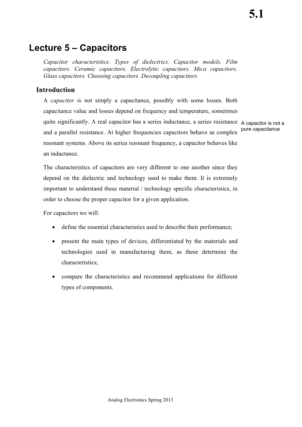 Lecture 5 – Capacitors