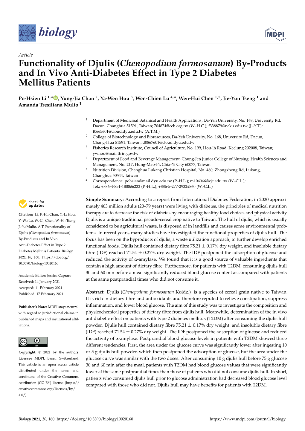 Chenopodium Formosanum) By-Products and in Vivo Anti-Diabetes Effect in Type 2 Diabetes Mellitus Patients