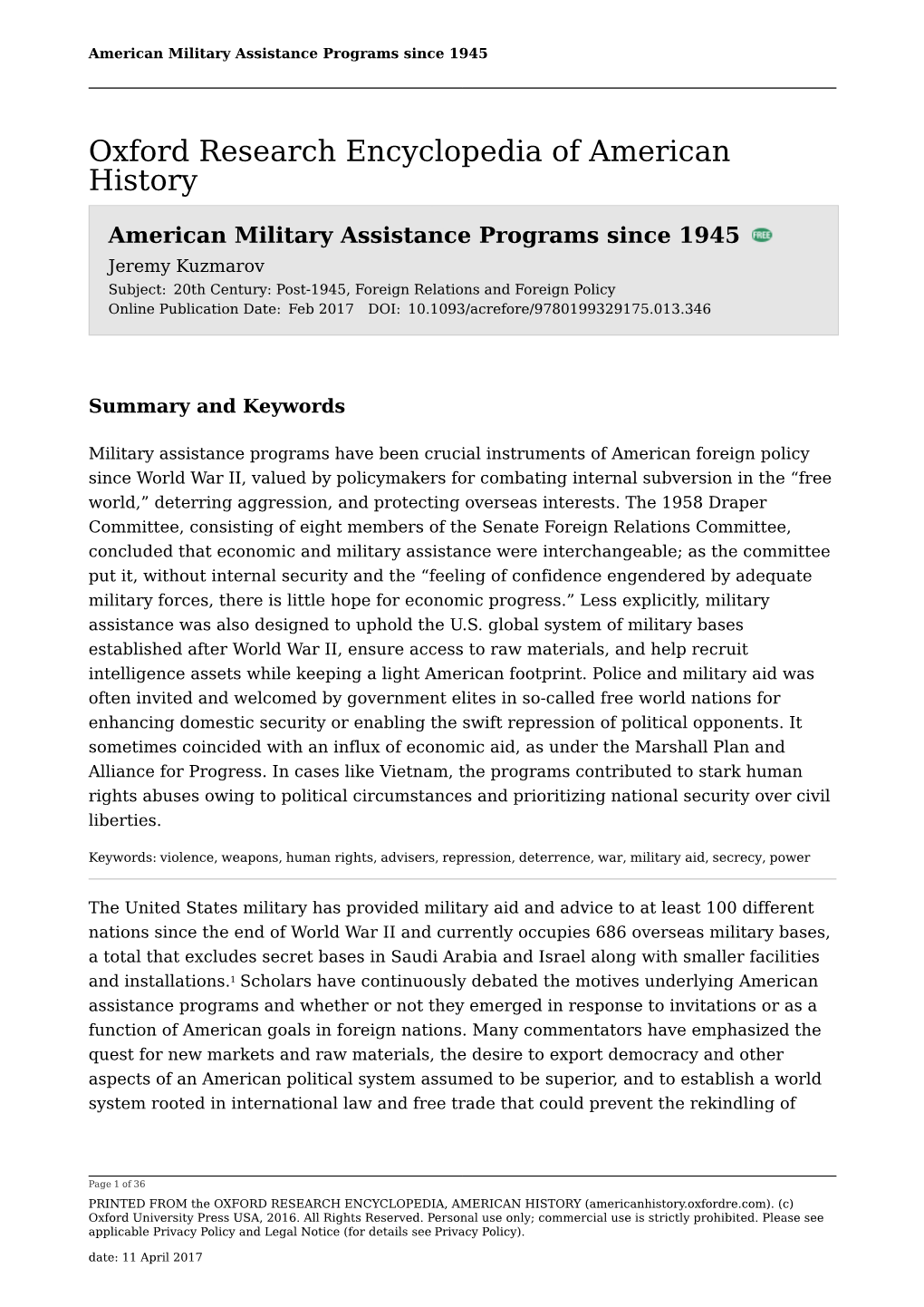 American Military Assistance Programs Since 1945