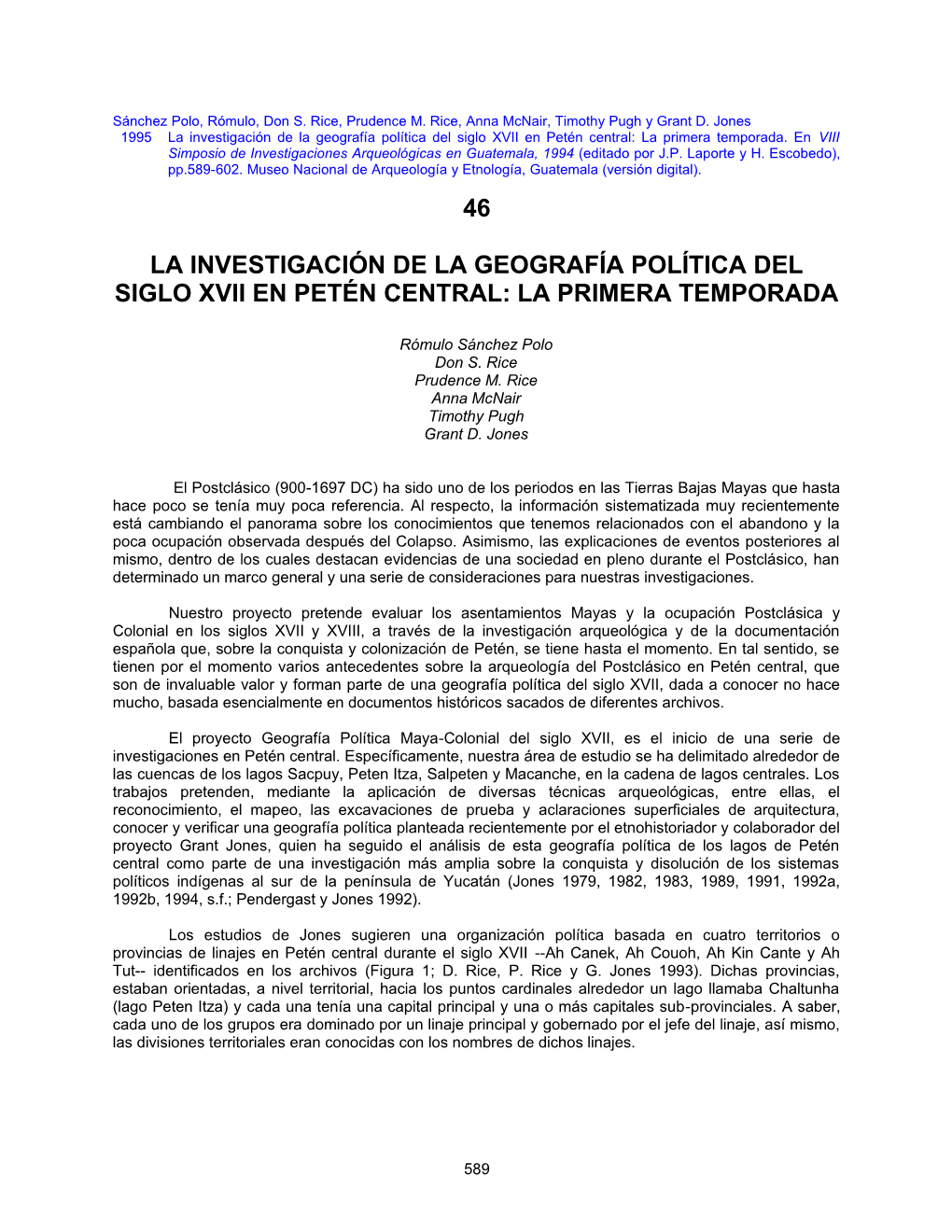 46 La Investigación De La Geografía Política Del Siglo Xvii En Petén Central