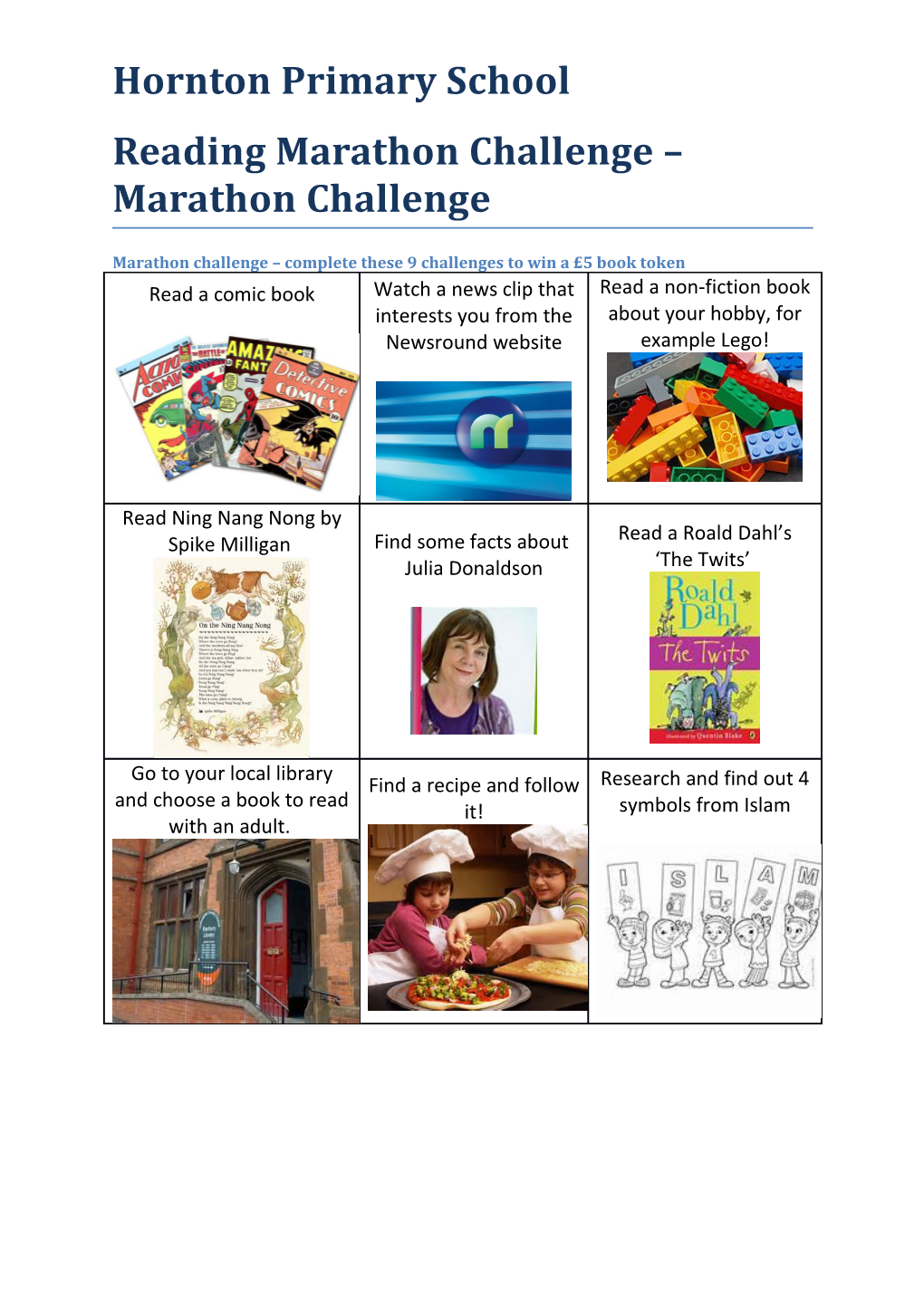 Hornton Primary School Bonus Level Reading Challenge