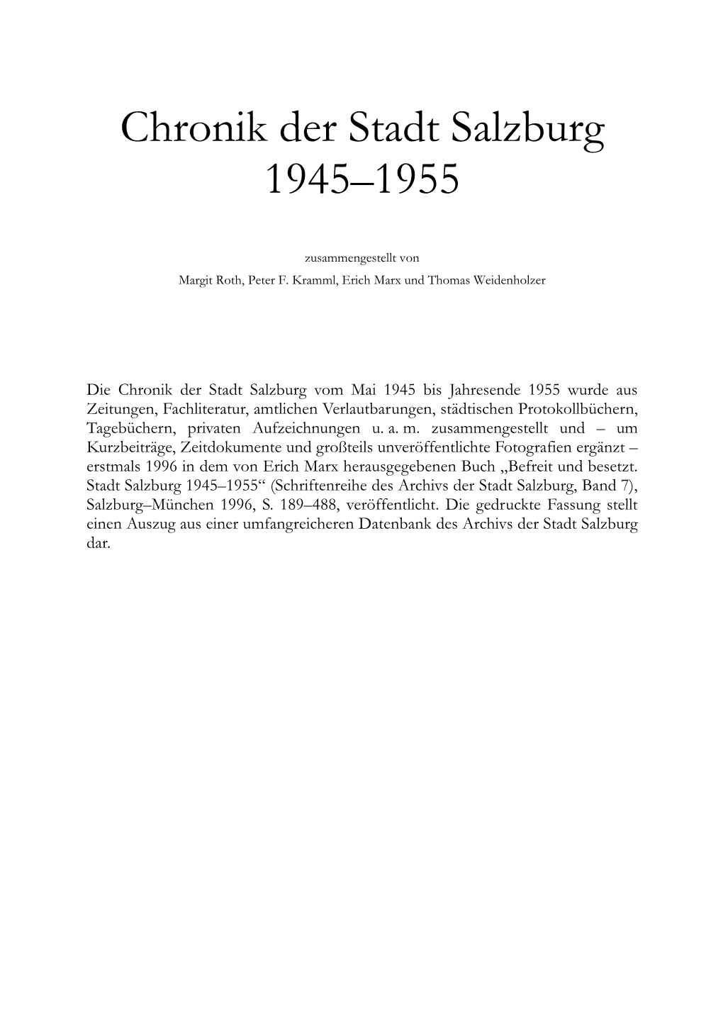 Chronik Der Stadt Salzburg 1945–1955