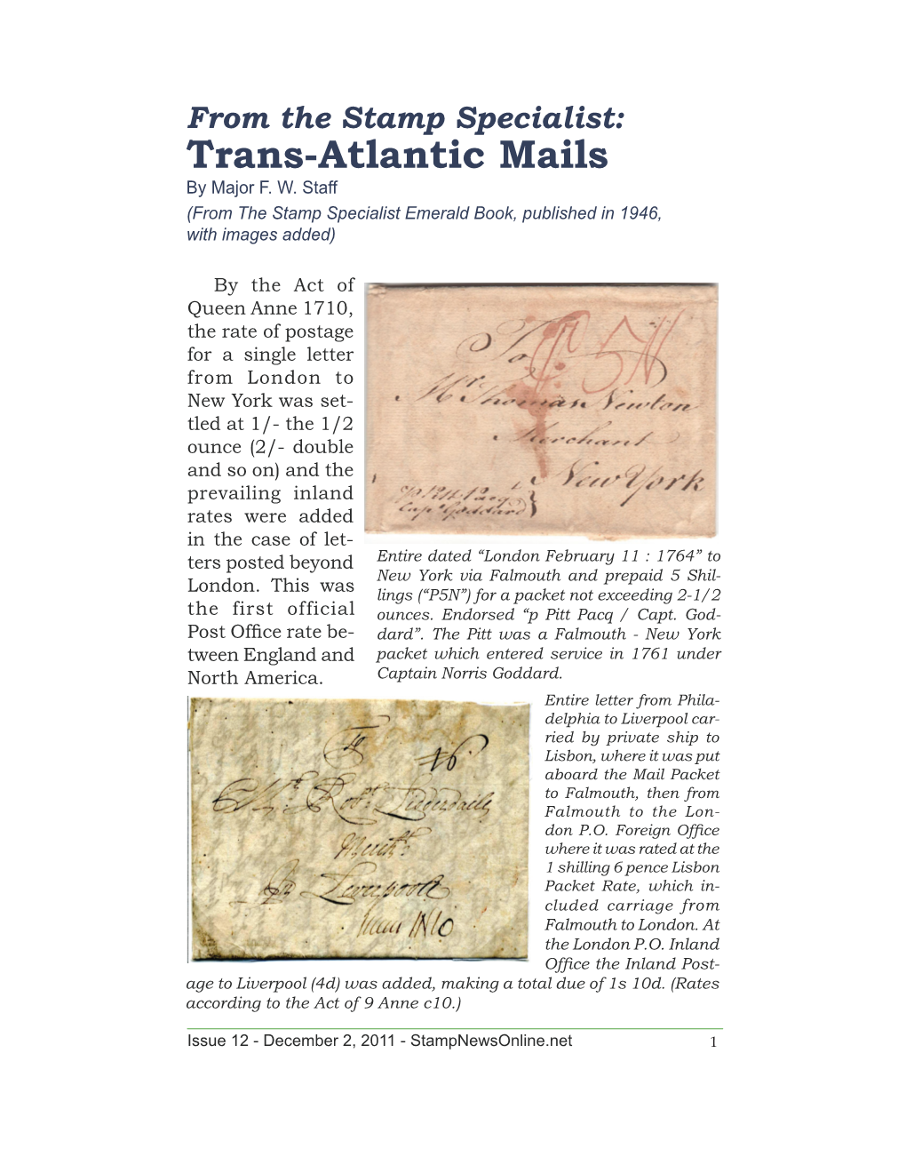 Trans-Atlantic Mails by Major F