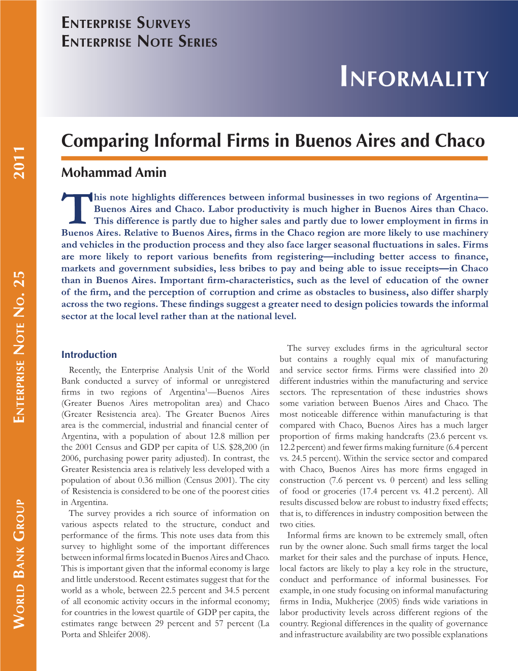 Comparing Informal Firms in Buenos Aires and Chaco