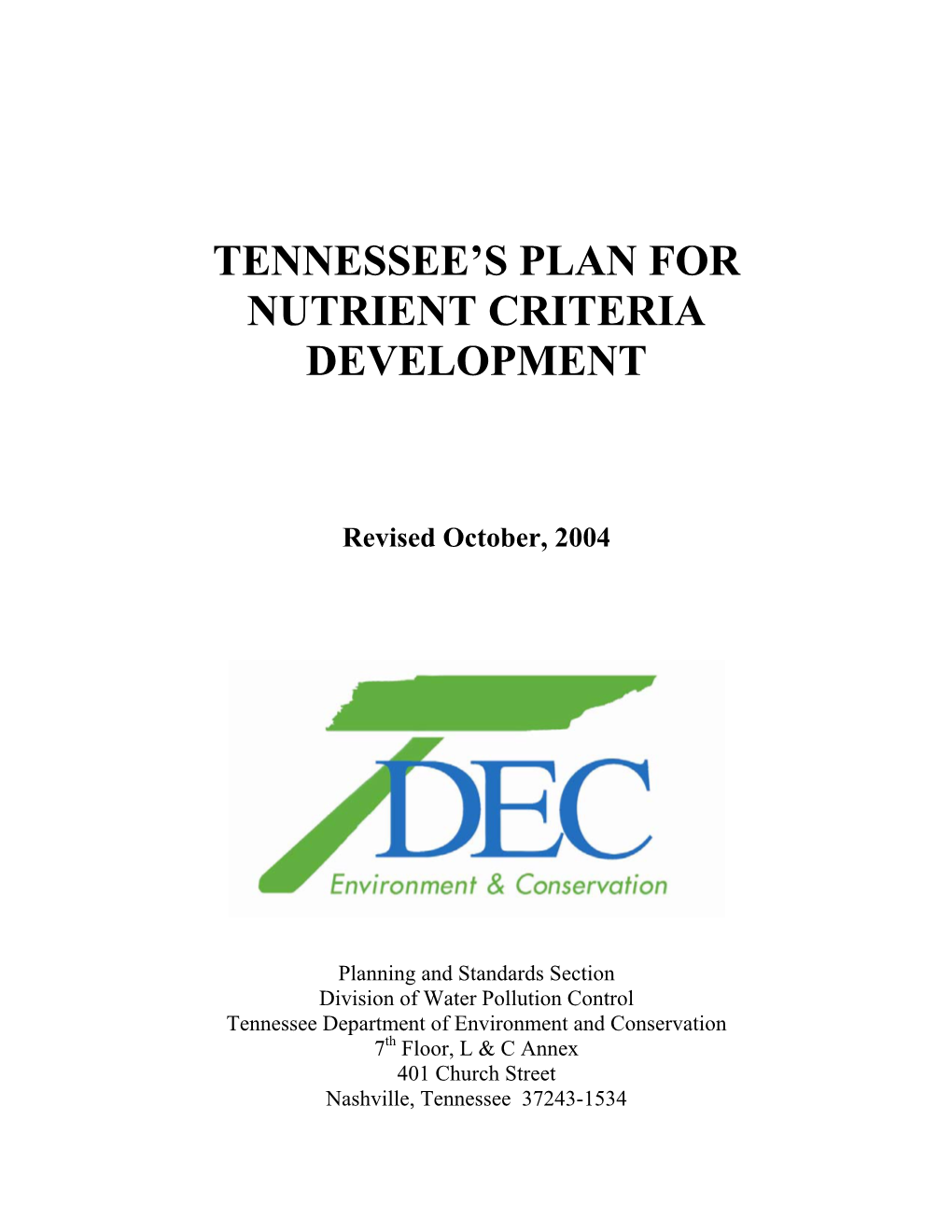 Tennessee Plan for Nutrient Criteria