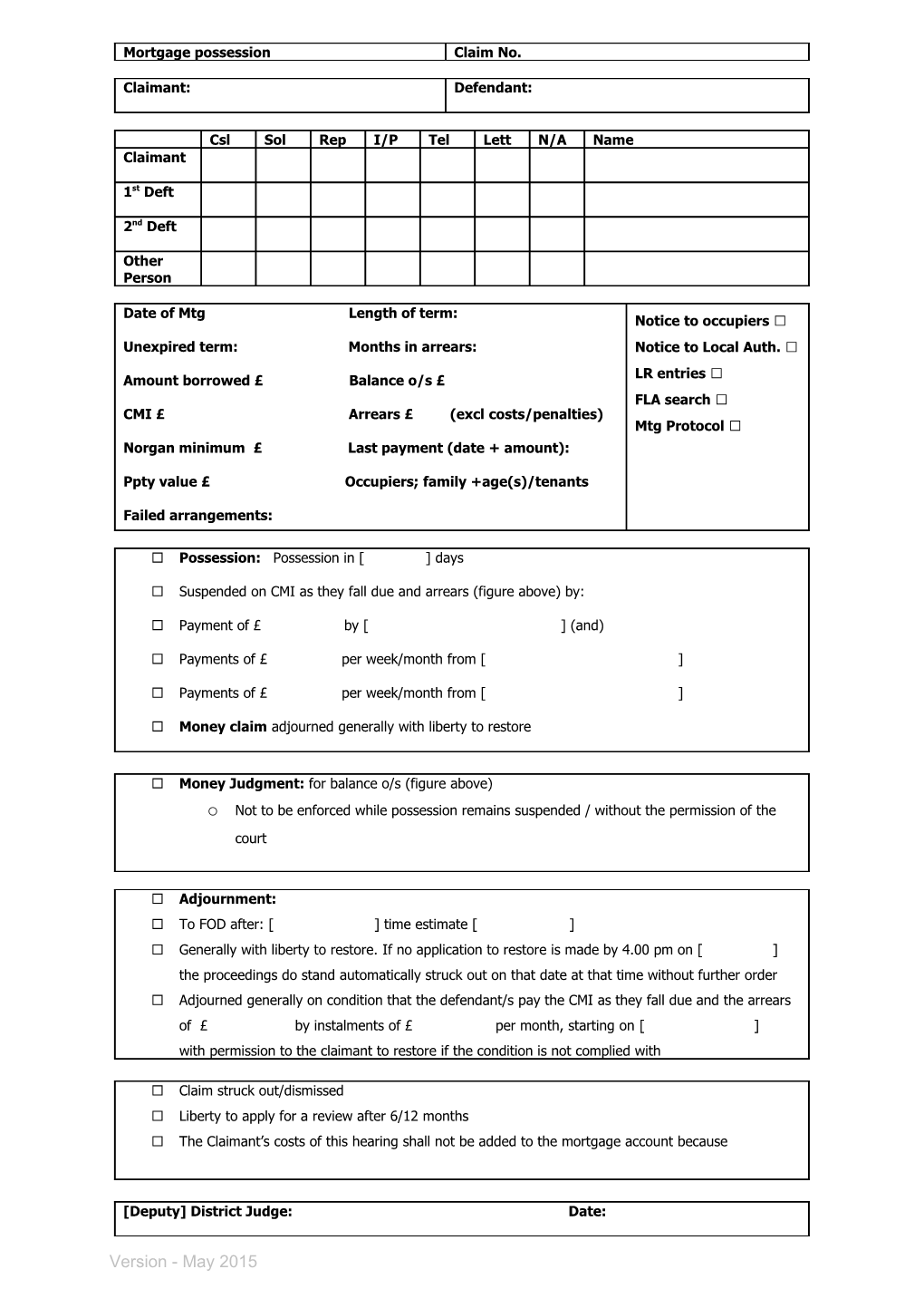 Mortgage Possession Tickbox