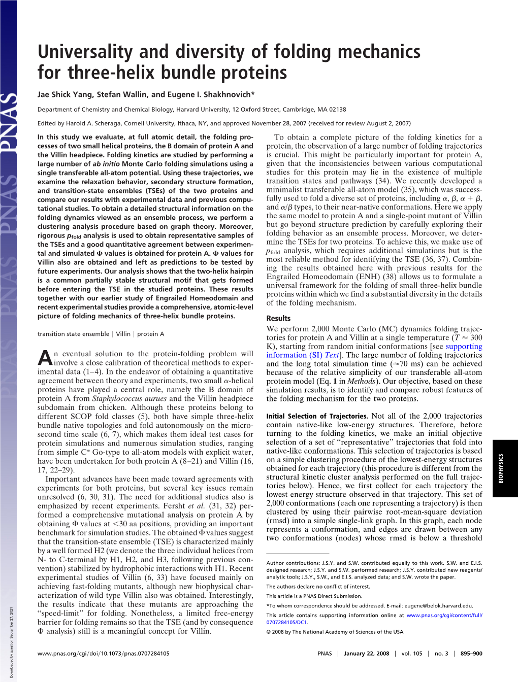 Universality and Diversity of Folding Mechanics for Three-Helix Bundle Proteins