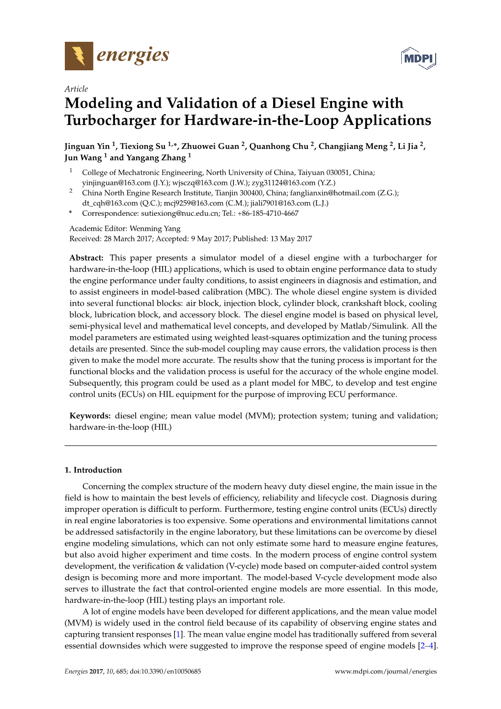 Modeling and Validation of a Diesel Engine with Turbocharger for Hardware-In-The-Loop Applications