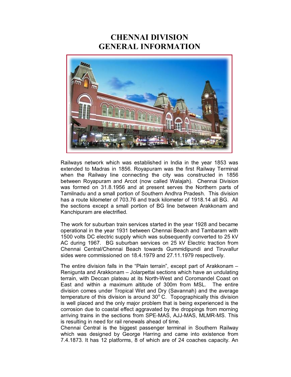 Chennai Division General Information