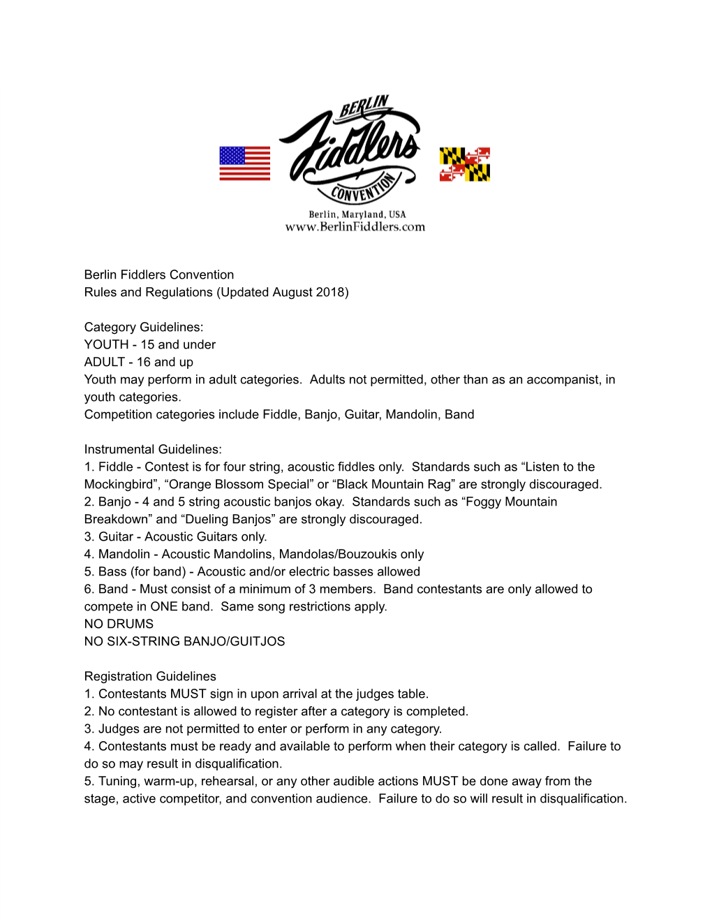 Berlin Fiddlers Convention Rules and Regulations (Updated August 2018)