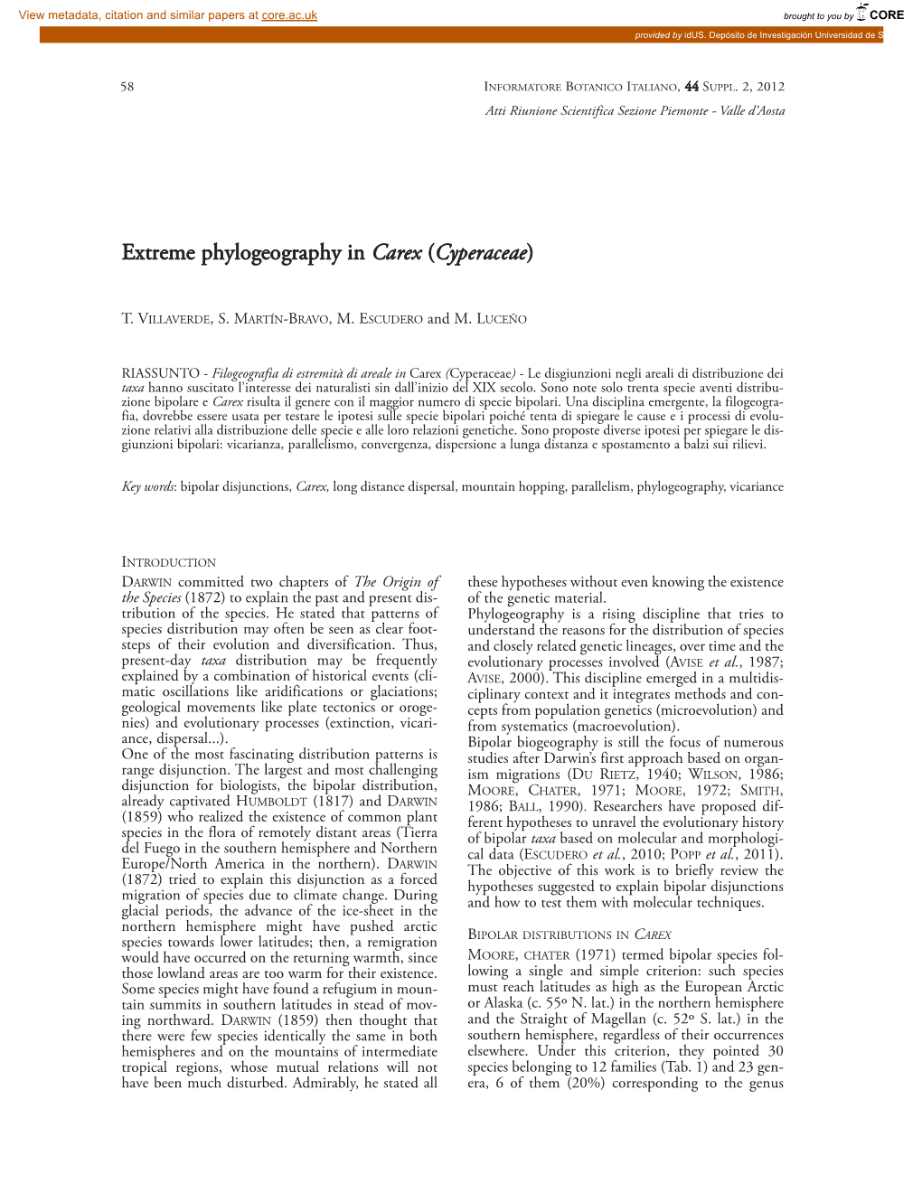 Extreme Phylogeography in Carex (Cyperaceae)