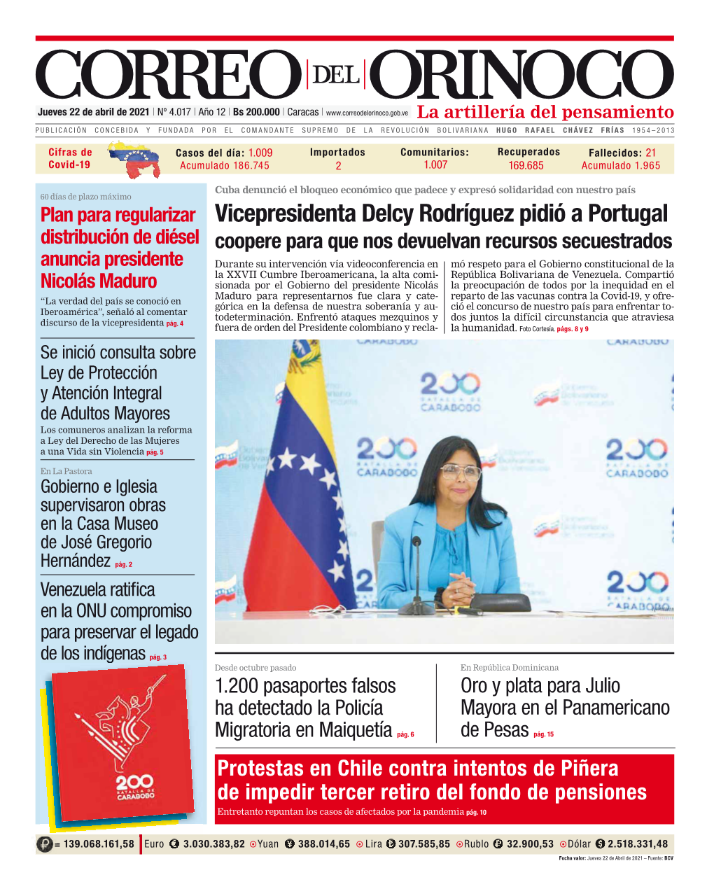 Edición Impresa Correo Del Orinoco Nº 4.017 Jueves 22 De Abril De 2021