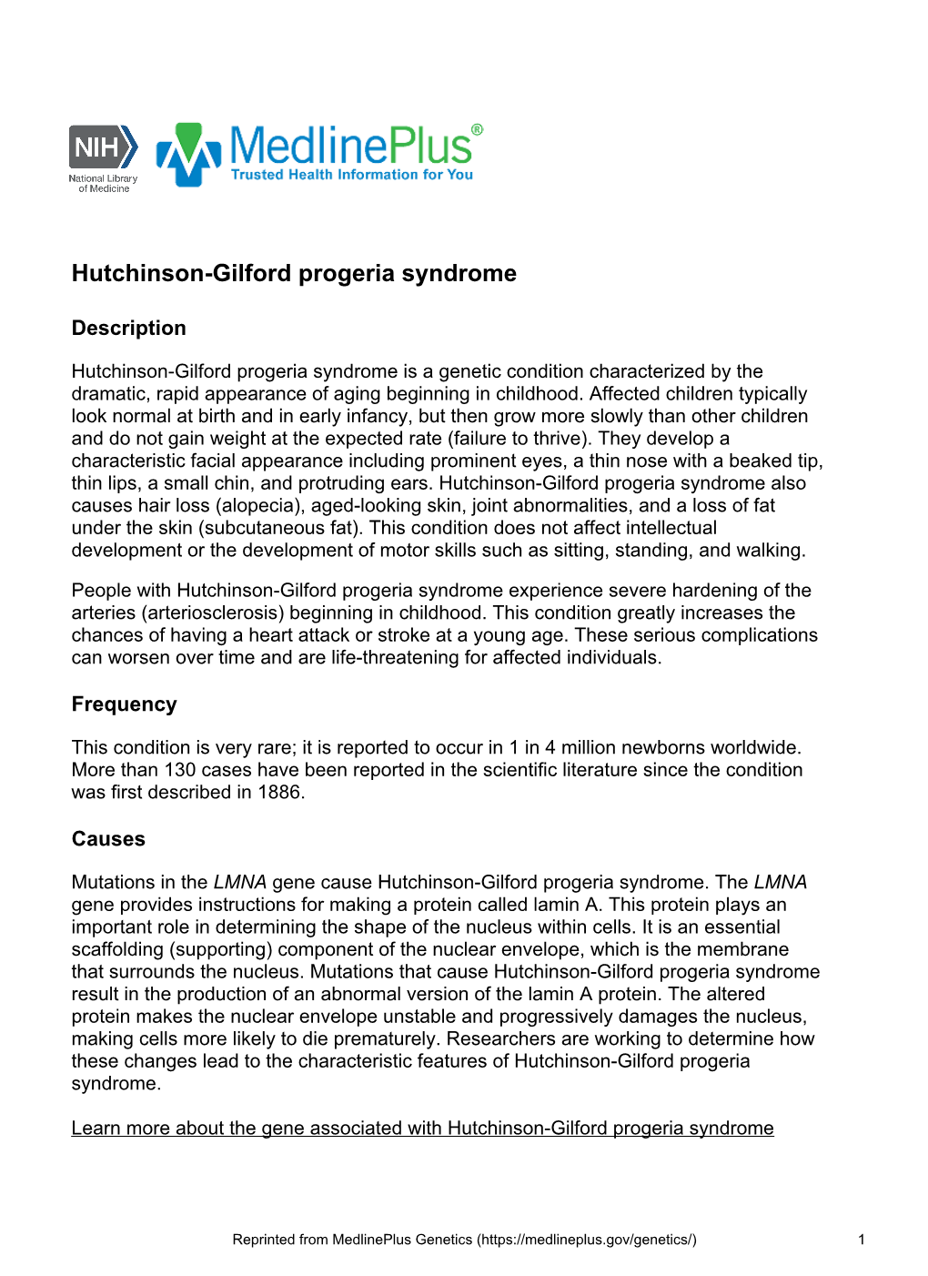 Hutchinson-Gilford Progeria Syndrome