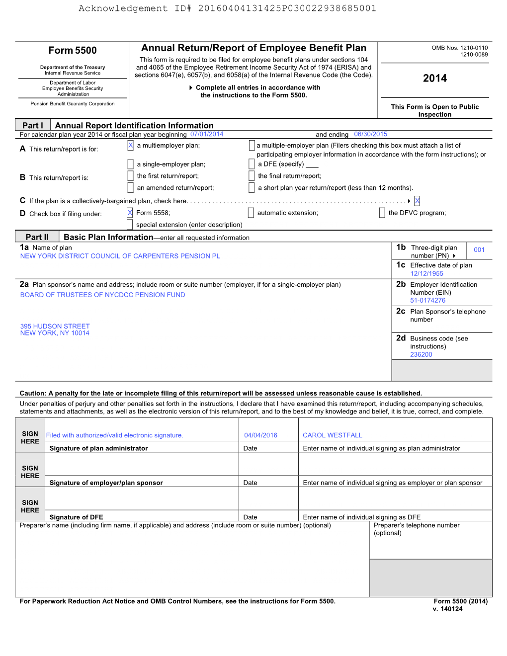 Form5500 Annual Return/Report of Employee Benefit Plan