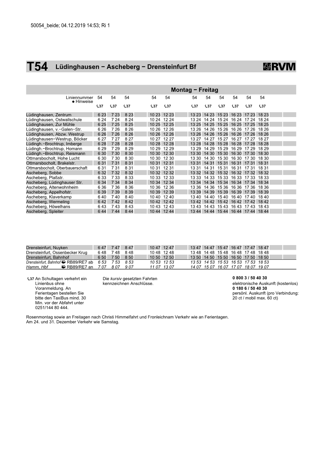 Fahrplan T54 Lüdinghausen