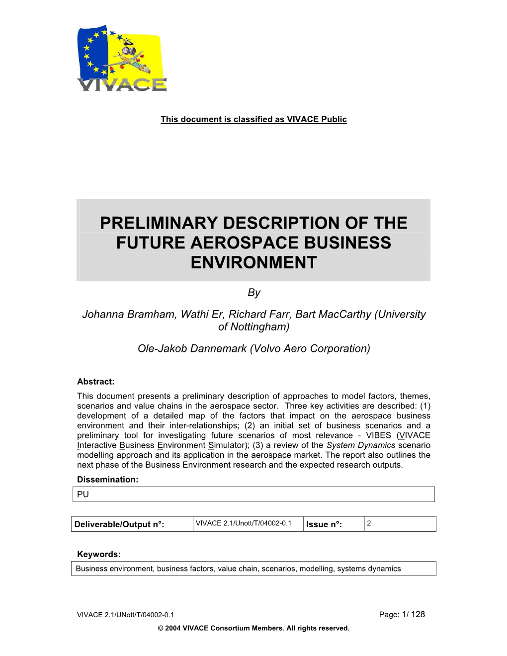 Preliminary Description of the Future Aerospace Business Environment