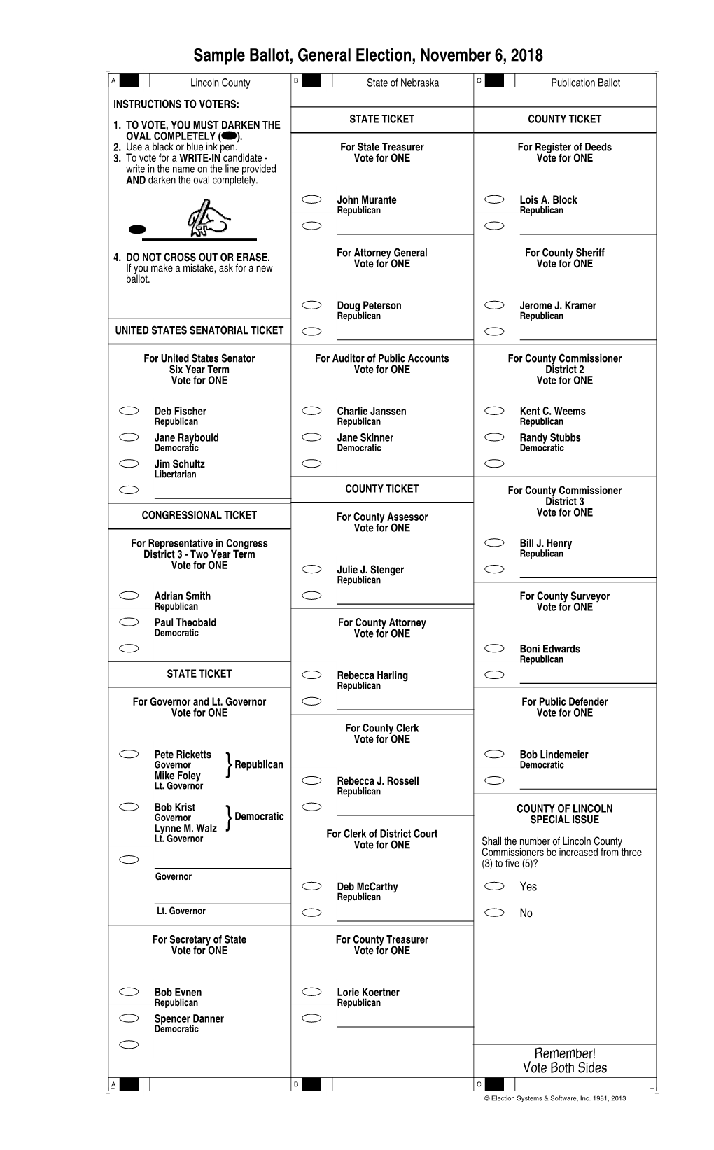 Sample Ballot, General Election, November 6, 2018 R