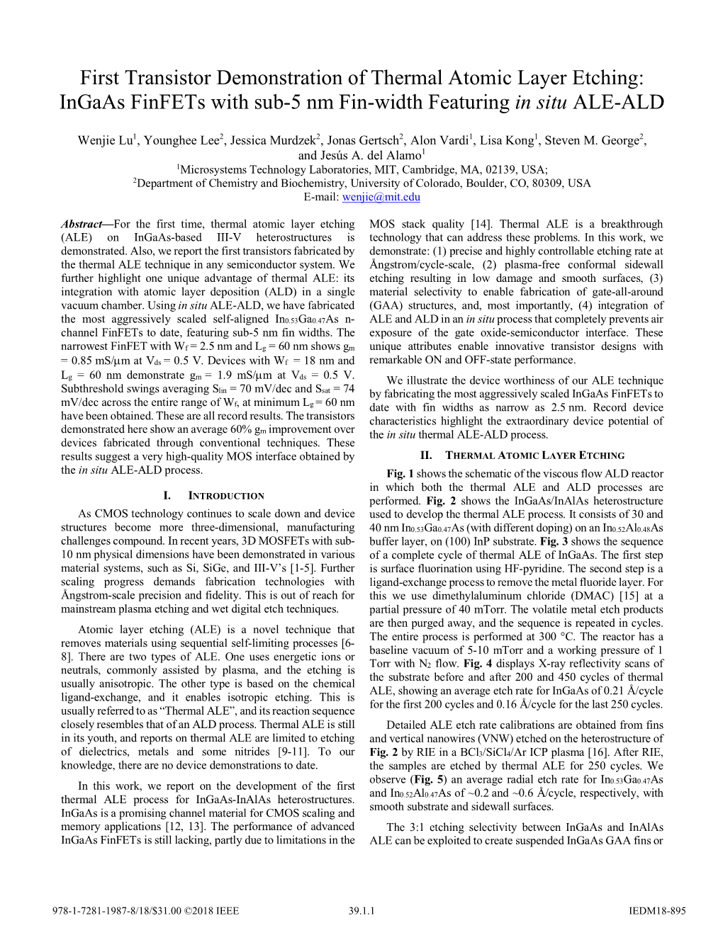 Ingaas Finfets with Sub-5 Nm Fin-Width Featuring in Situ ALE-ALD