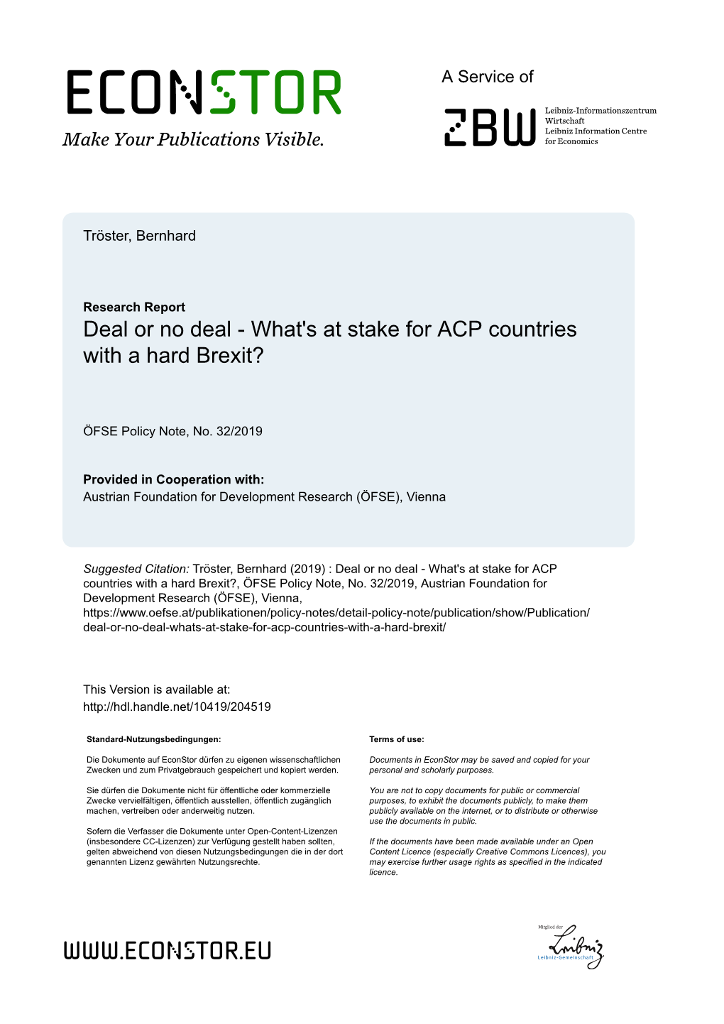 What's at Stake for ACP Countries with a Hard Brexit?