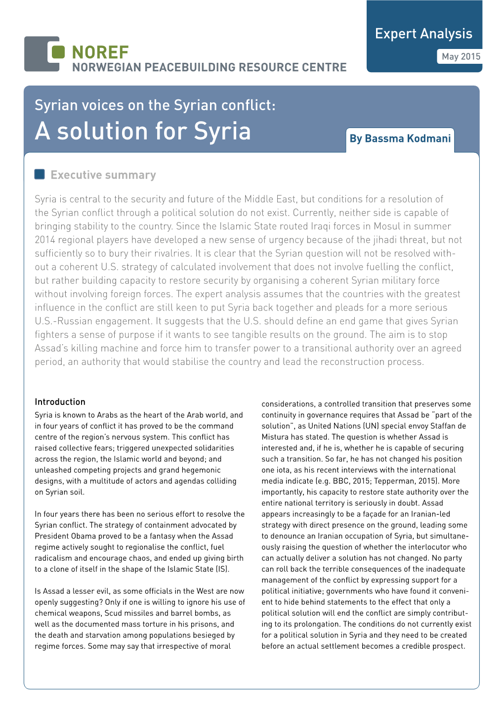 A Solution for Syria by Bassma Kodmani