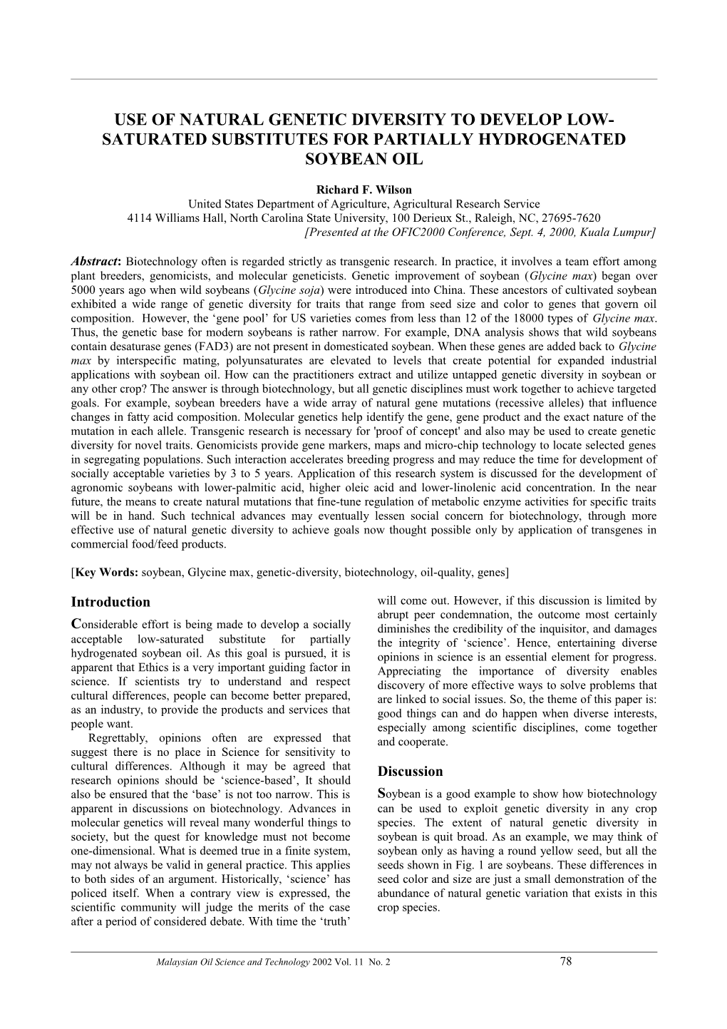 Use of Natural Genetic Diversity to Develop Low-Saturated Substitutes for Partially Hydrogenated