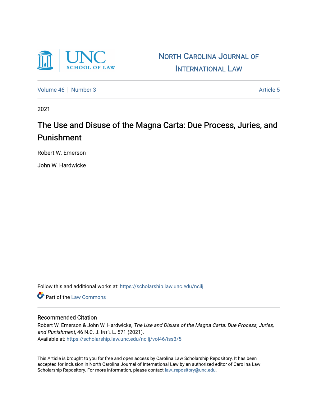 The Use and Disuse of the Magna Carta: Due Process, Juries, and Punishment