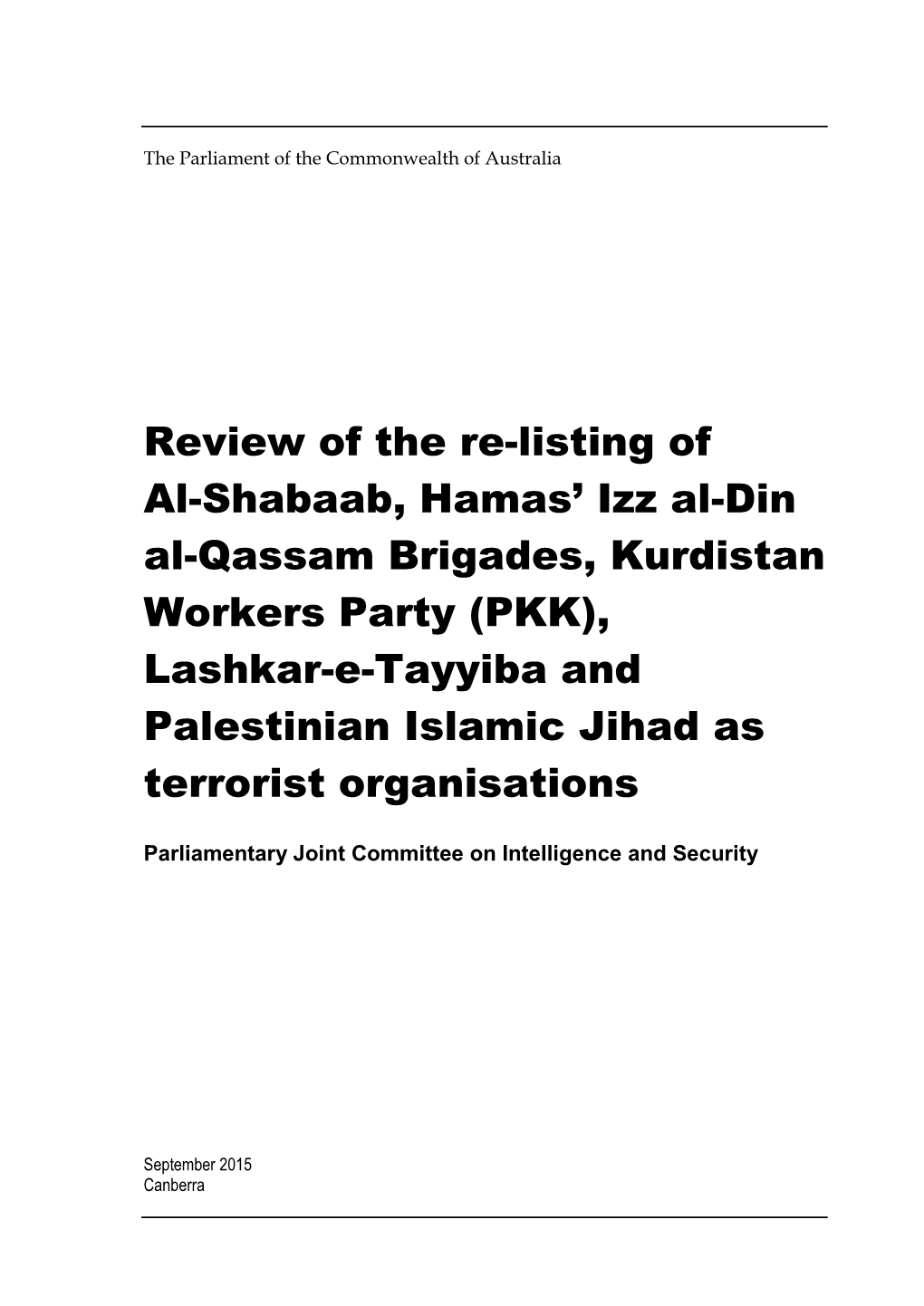 Review of the Re-Listing of Al-Shabaab