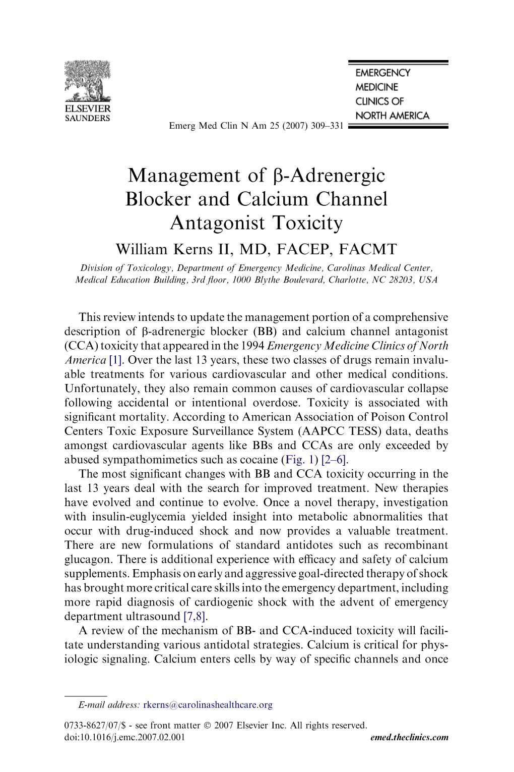 Management of B-Adrenergic Blocker and Calcium Channel