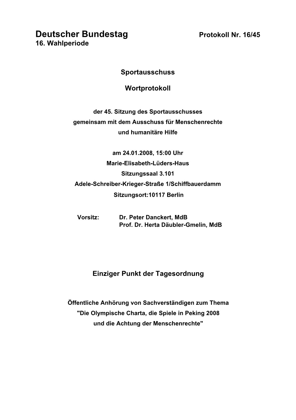 Deutscher Bundestag Protokoll Nr