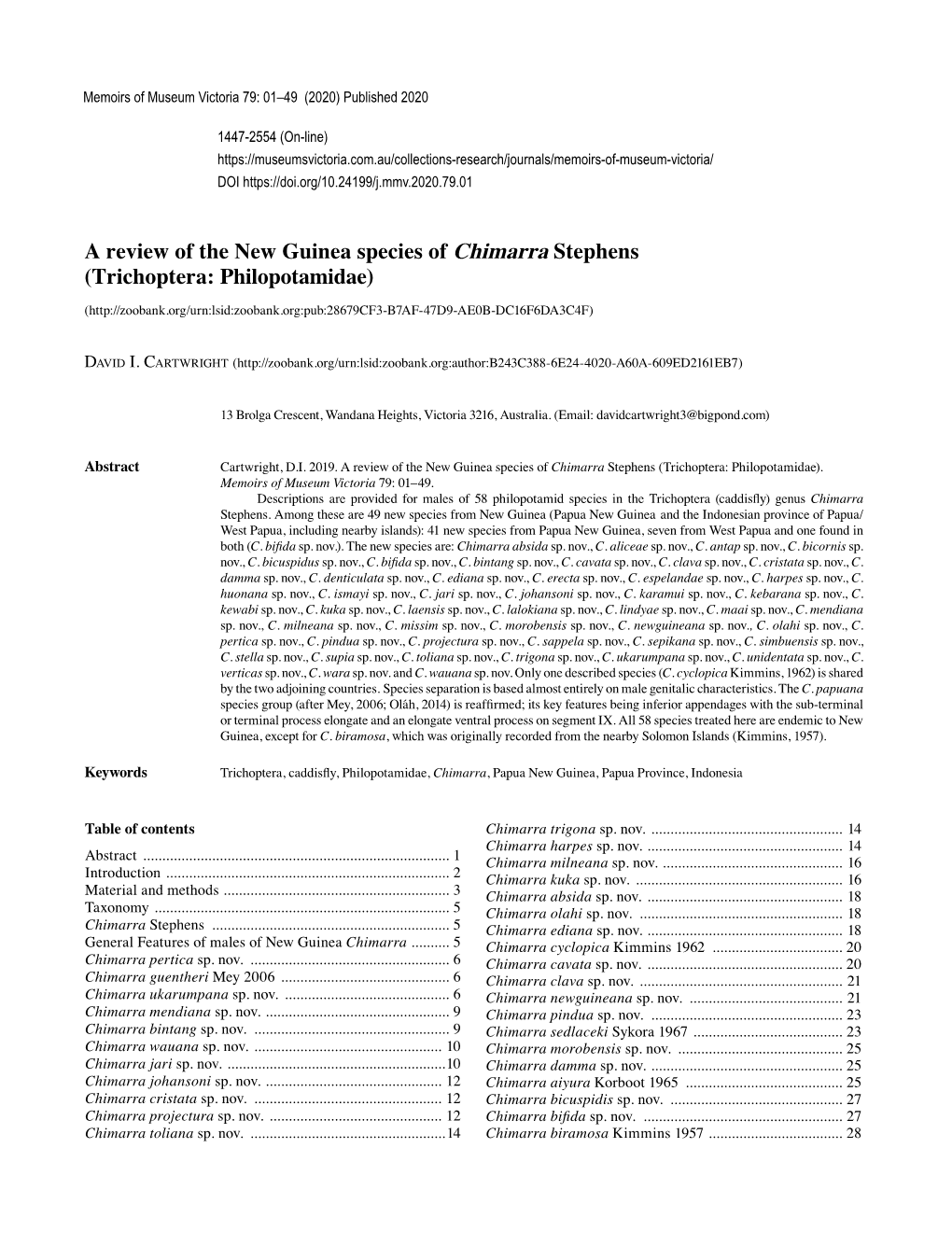 A Review of the New Guinea Species of Chimarra Stephens (Trichoptera: Philopotamidae)