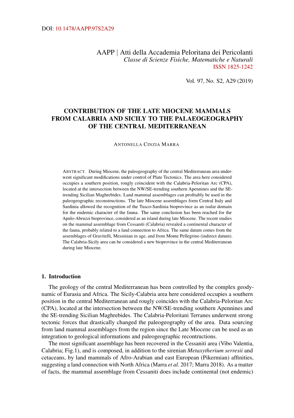 Contribution of the Late Miocene Mammals from Calabria and Sicily to the Palaeogeography of the Central Mediterranean