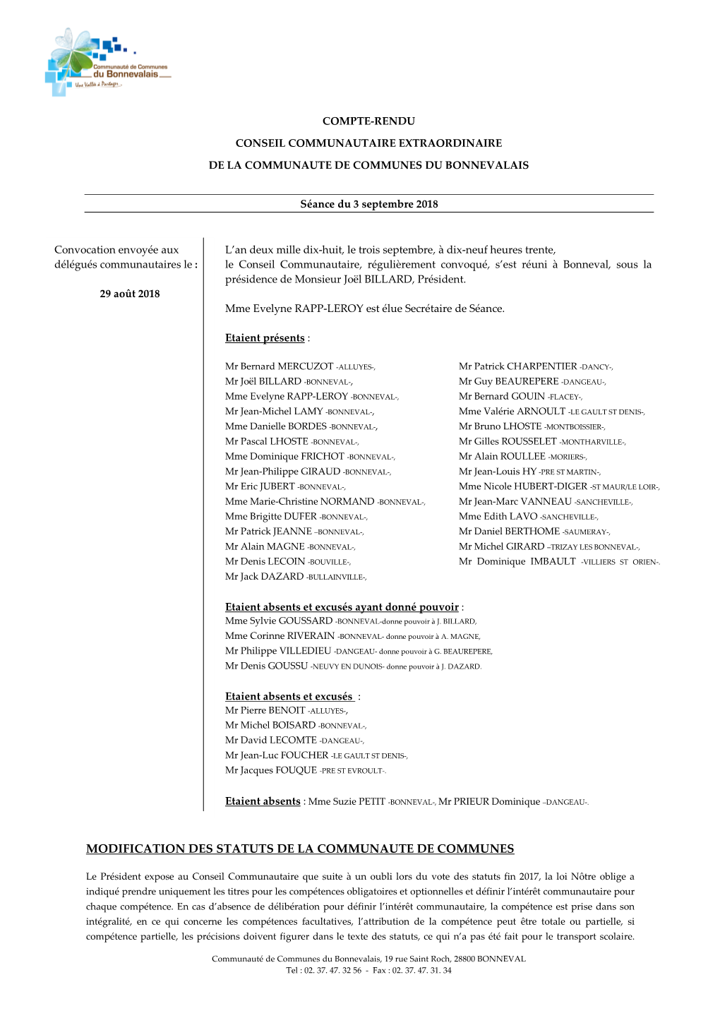 Modification Des Statuts De La Communaute De Communes