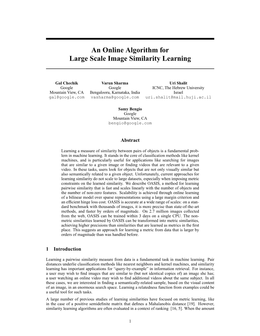 An Online Algorithm for Large Scale Image Similarity Learning