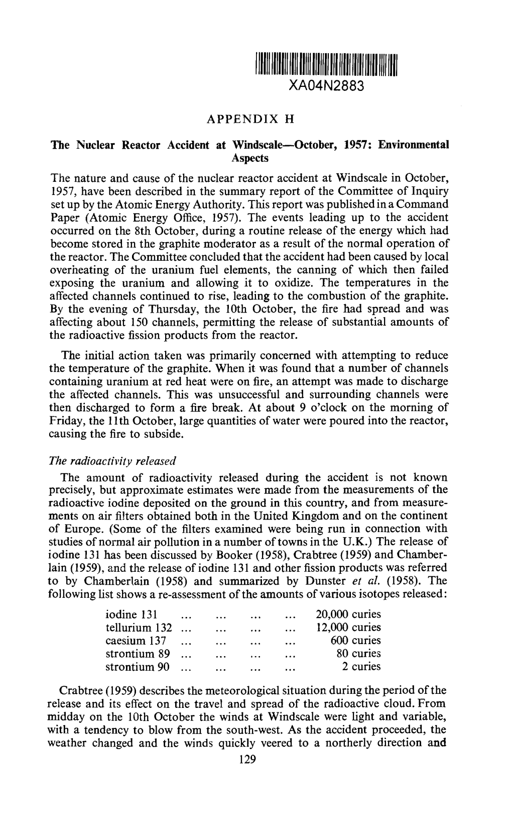 The Nuclear Reactor Accident at Windscale