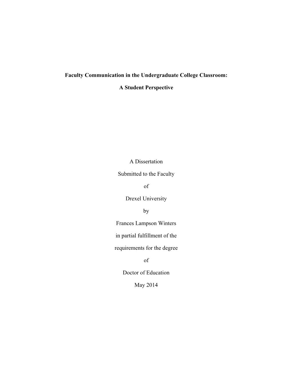 Faculty Communication in the Undergraduate College Classroom