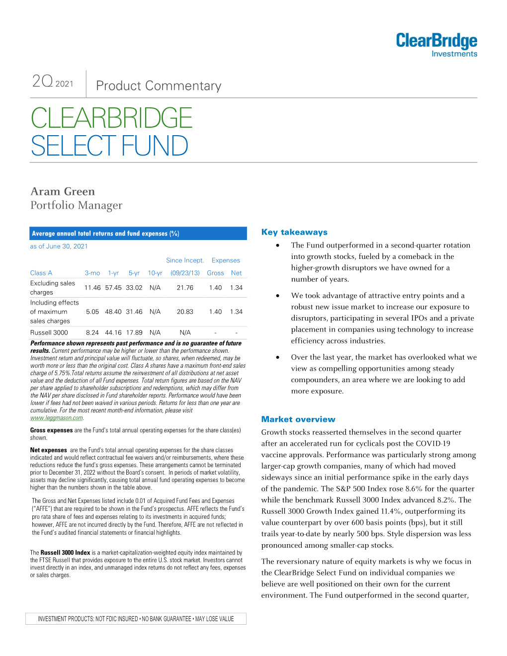 Product Commentary CLEARBRIDGE SELECT FUND