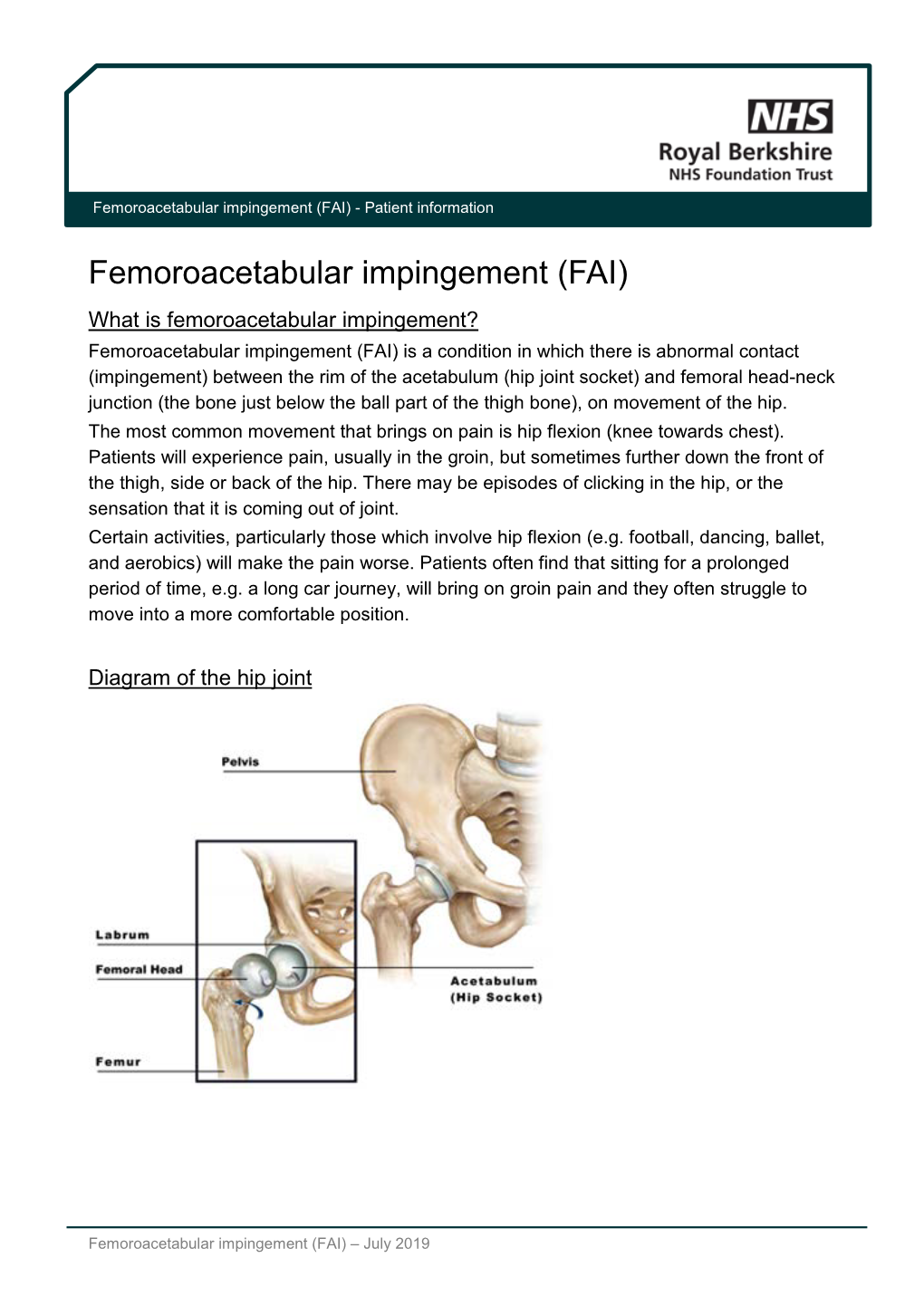 Femoroacetabular Impingement (FAI) - Patient Information