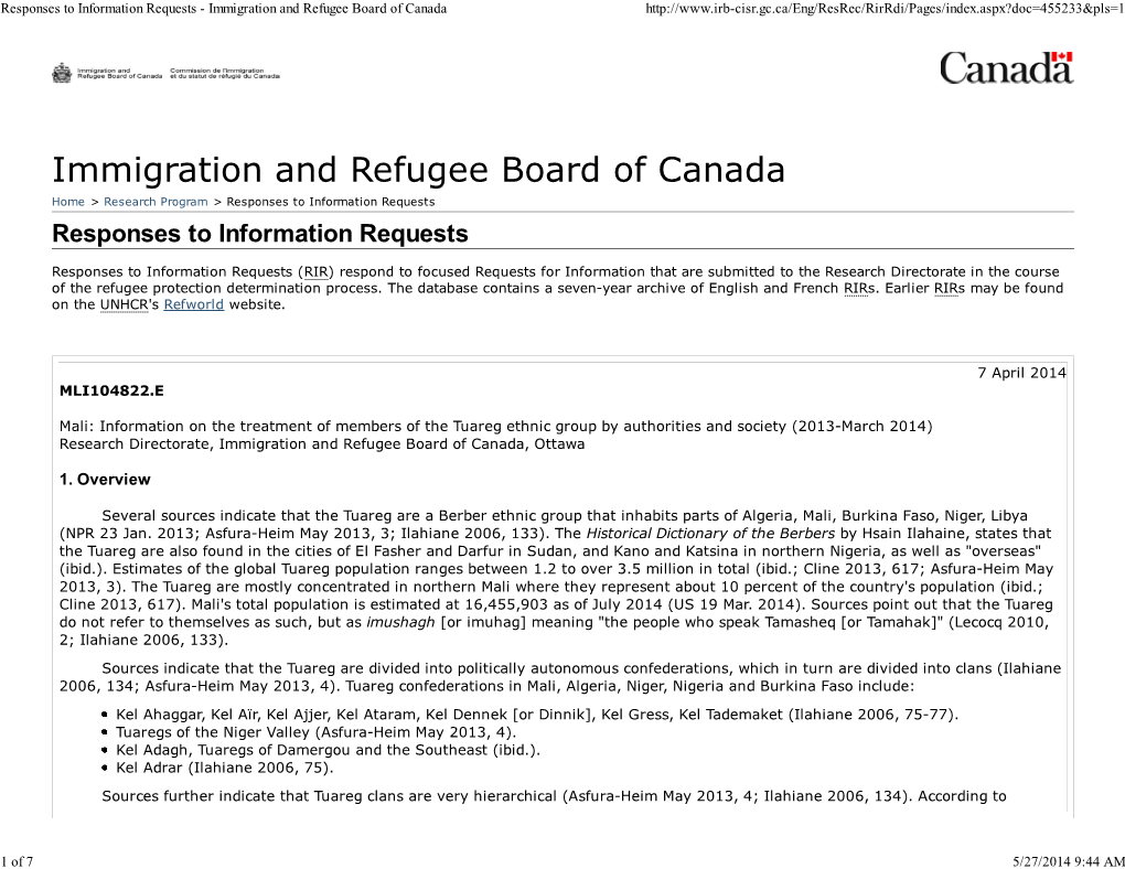 Immigration and Refugee Board of Canada