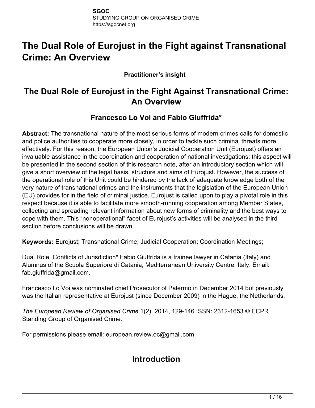 The Dual Role of Eurojust in the Fight Against Transnational Crime: an Overview