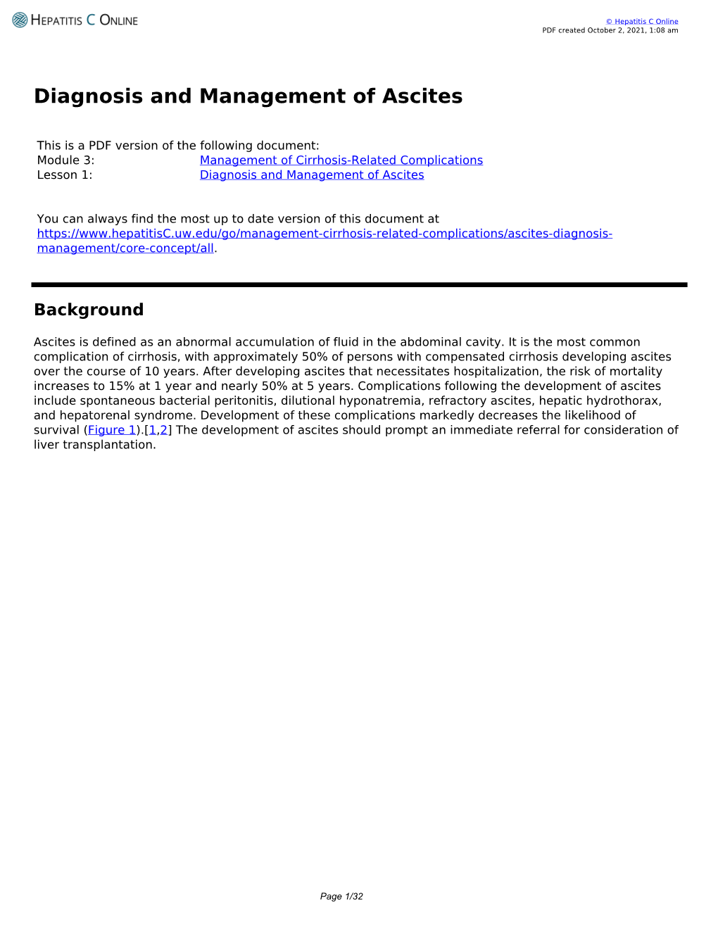 Diagnosis and Management of Ascites