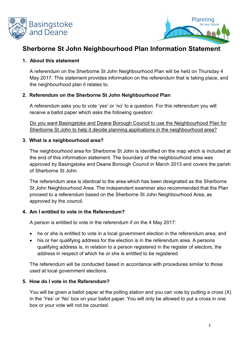 Sherborne St John Neighbourhood Plan Information Statement