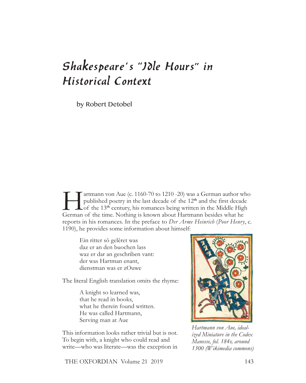 Shakespeare's “Idle Hours”