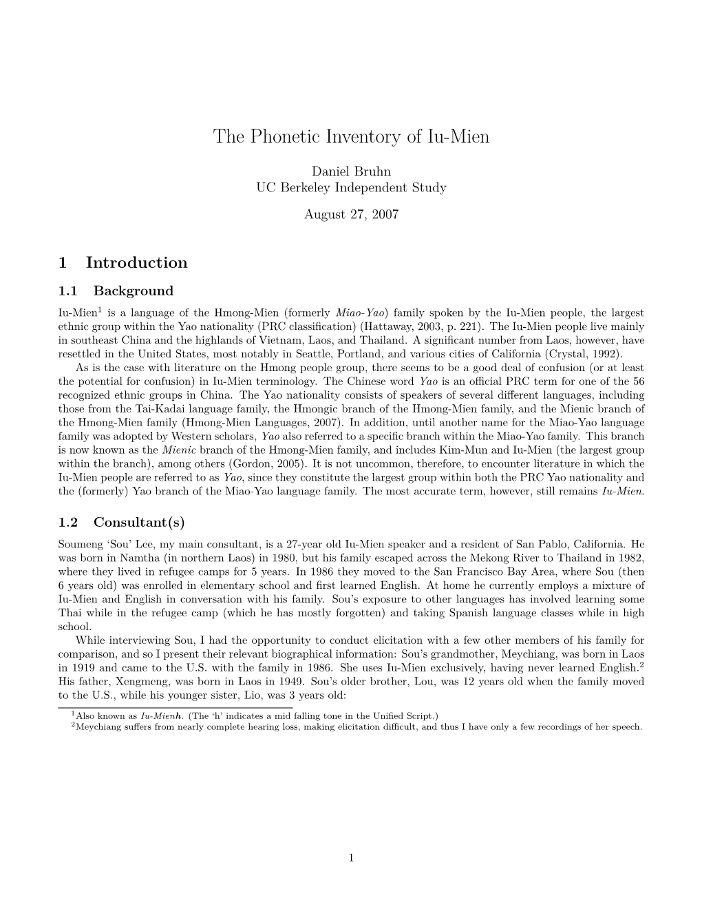 The Phonetic Inventory of Iu-Mien