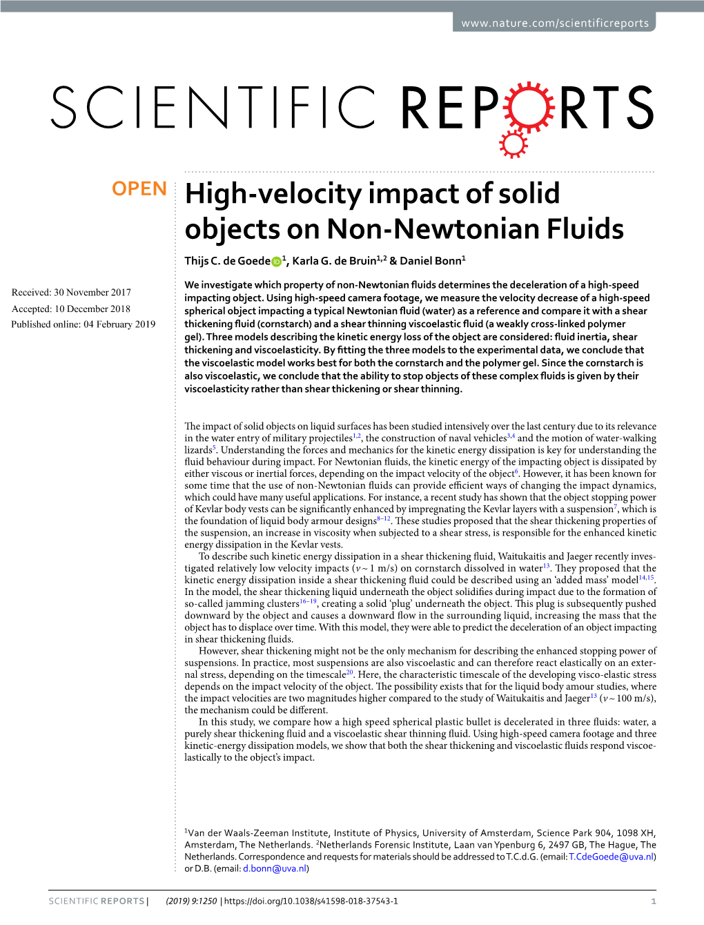 High-Velocity Impact of Solid Objects on Non-Newtonian Fluids Thijs C